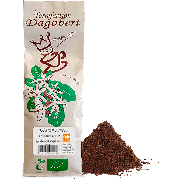 Les Cafés Dagobert -- Décaféiné 100% arabica, bio et équitable - moulu/filtre (origine Pérou) - 250 g