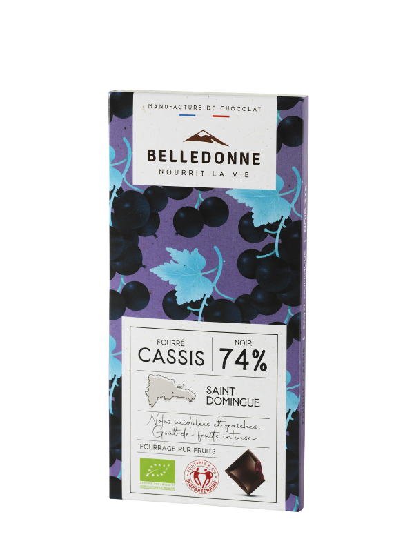 Belledonne -- Tablette fourrée - chocolat noir 74% cassis - 80 g