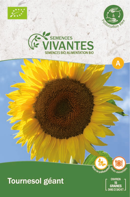 Semences Vivantes -- Tournesol géant bio demeter - Sachet de 15 graines