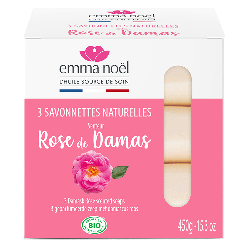 Emma Noël -- Savonnettes rose de damas bio - 3 x 150 g