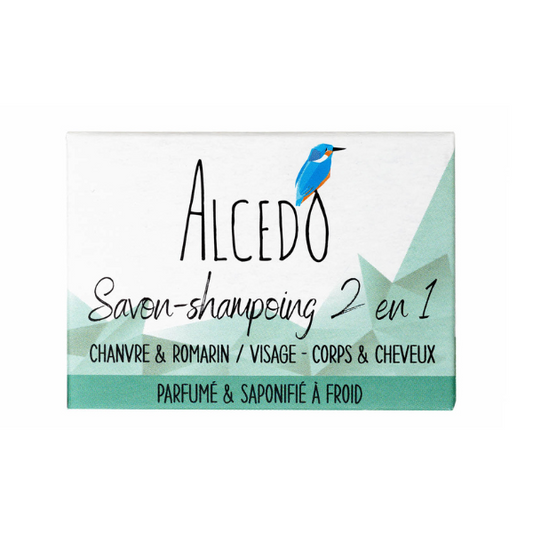 Alcedo -- Savon-shampoing 2 en 1 chanvre & romarin (avec étui) - 50 g