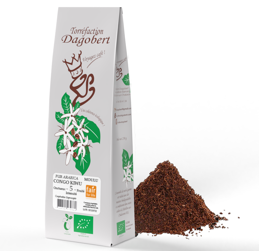Les Cafés Dagobert -- Congo kivu 100% arabica, bio et équitable - moulu/filtre (origine Congo) - 500 g