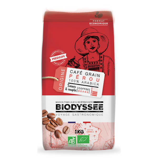 Biodyssée -- Café grain origine 100% arabica bio (origine Pérou) - 1 kg