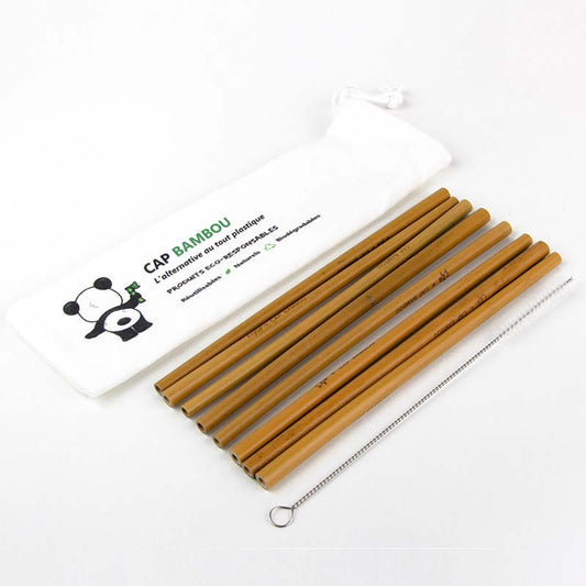 Cap Bambou -- Kit pailles longues (8 pailles 20 cm + 1 goupillon)