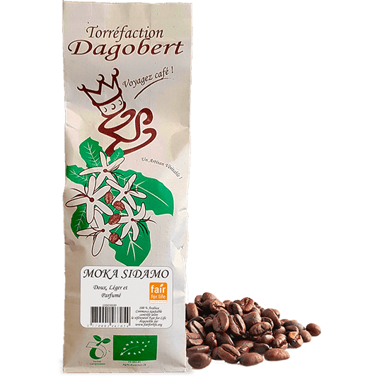 Les Cafés Dagobert -- Moka sidamo 100% arabica, bio et equitable - grains (origine Ethiopie) - 1 kg